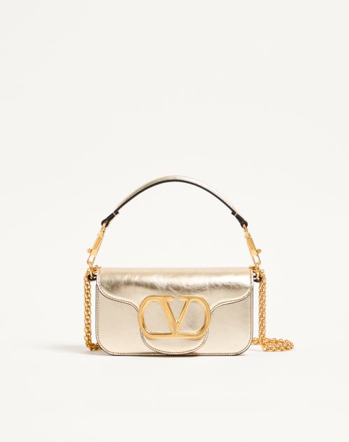 Valentino Garavani - Small Valentino Garavani Locò Metallic Calfskin Shoulder Bag - Platinum - Woman - Shoulder Bags